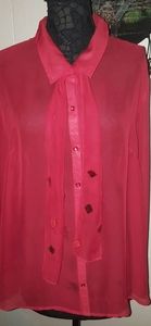 White Stag Red Sheer Tie Front Button Up Blouse